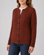 Women's Round Neck Button Front Cable Knit Cardigan