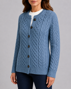 Women's Round Neck Button Front Cable Knit Cardigan
