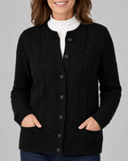 Women's Round Neck Button Front Cable Knit Cardigan