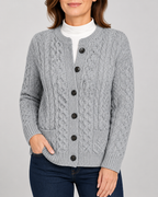 Women's Round Neck Button Front Cable Knit Cardigan
