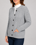 Women's Round Neck Button Front Cable Knit Cardigan