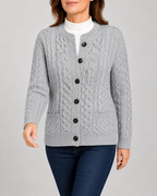 Women's Round Neck Button Front Cable Knit Cardigan