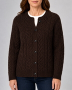 Women's Round Neck Button Front Cable Knit Cardigan