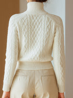 Women's Cable Knit Cardigan with Stand Collar and Zip Front