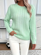 Women's Cable Knit Jumper with Crew Neck and Ribbed Cuffs