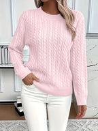 Women's Cable Knit Jumper with Crew Neck and Ribbed Cuffs