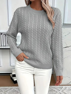 Women's Cable Knit Jumper with Crew Neck and Ribbed Cuffs