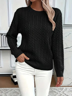Women's Cable Knit Jumper with Crew Neck and Ribbed Cuffs