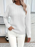 Women's Cable Knit Jumper with Crew Neck and Ribbed Cuffs