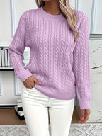 Women's Cable Knit Jumper with Crew Neck and Ribbed Cuffs