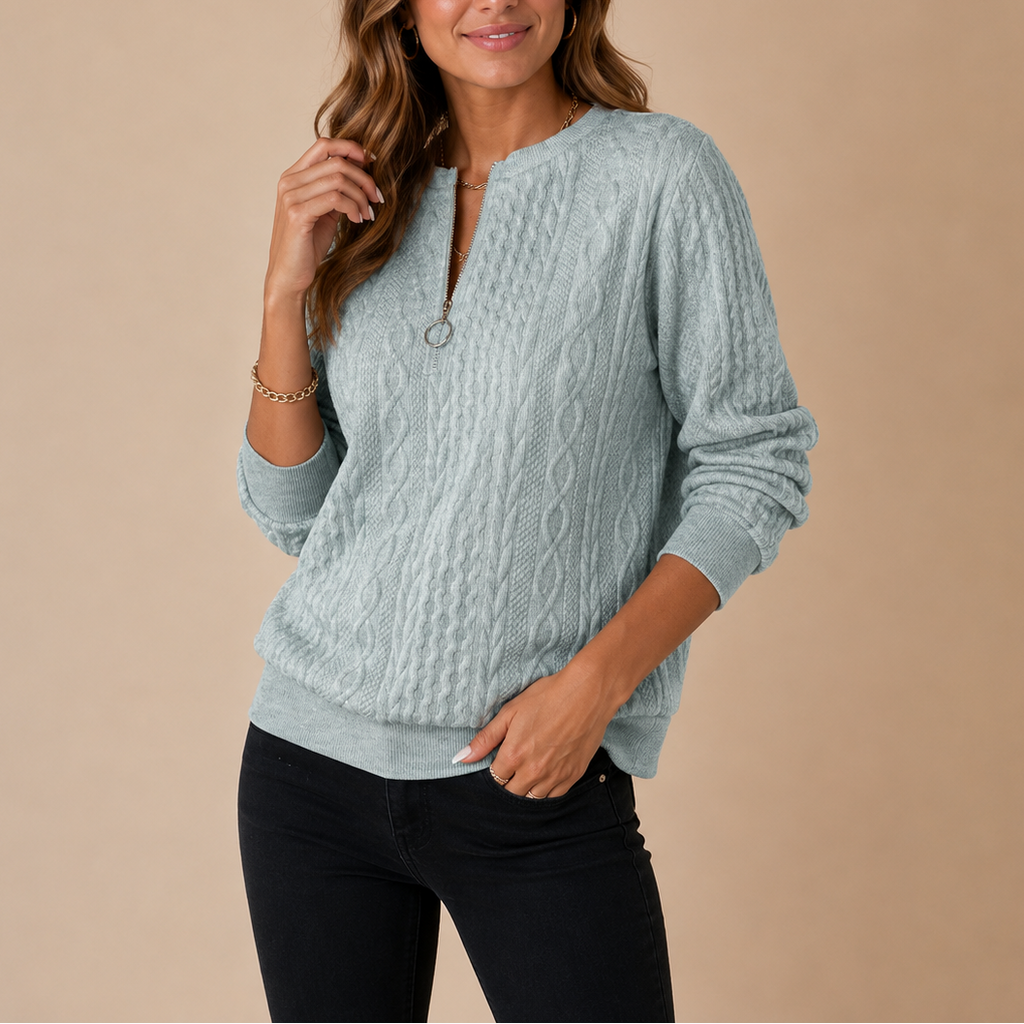 Women's Cable Knit Quarter Zip Jumper with Ribbed Cuffs