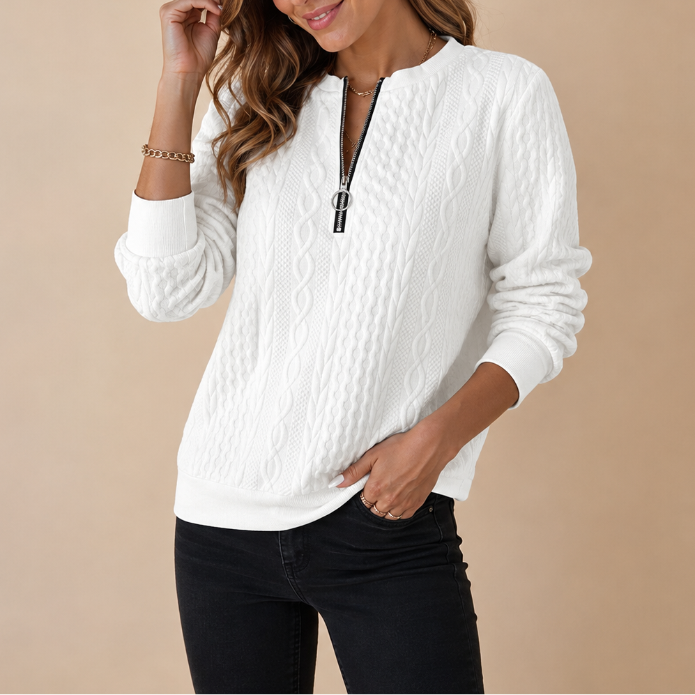 Women's Cable Knit Quarter Zip Jumper with Ribbed Cuffs