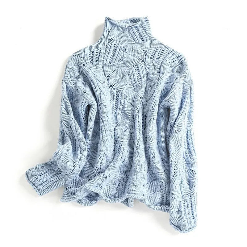 Women's Cable Knit Turtleneck Jumper with Pointelle Detail