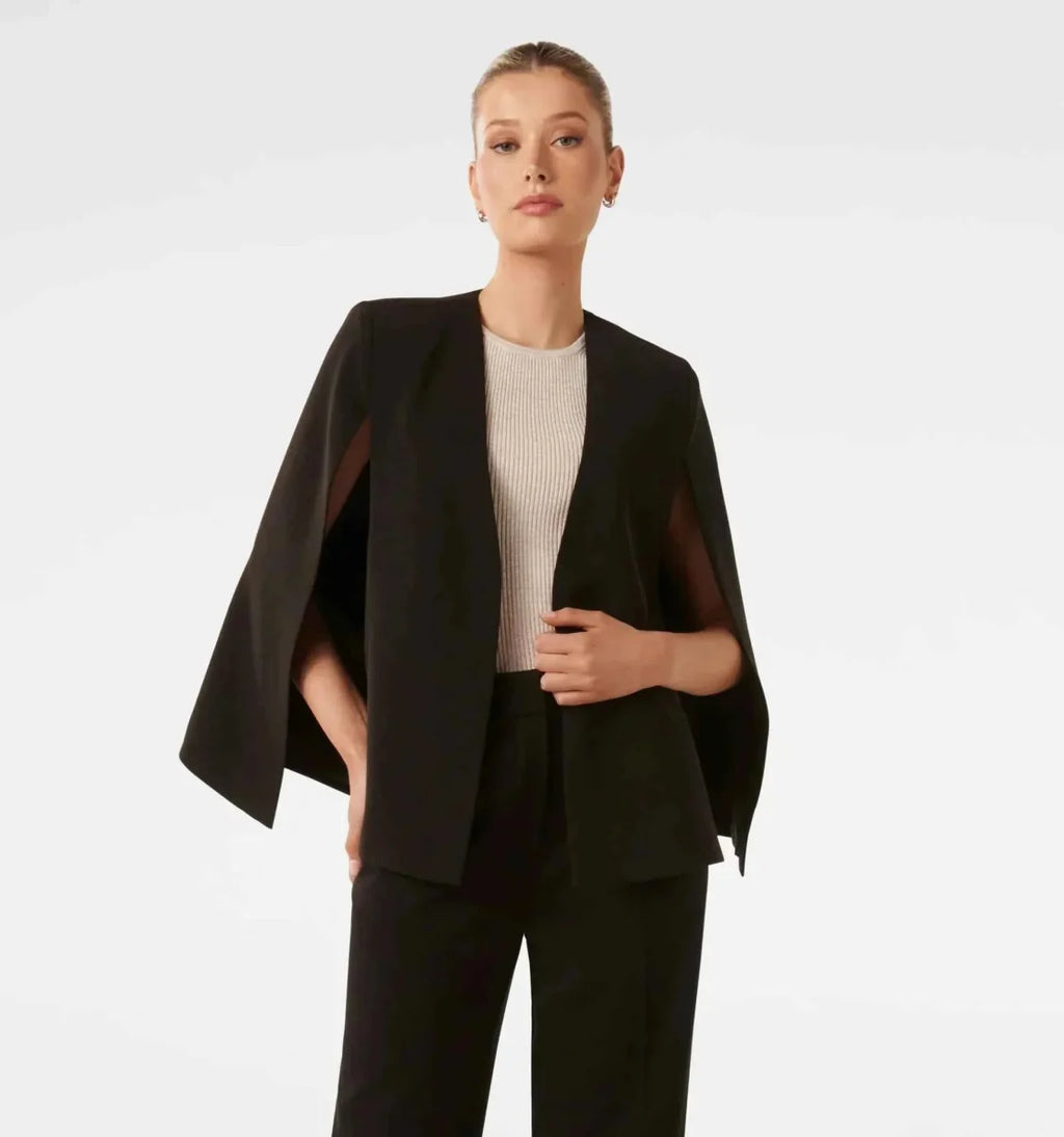 Women's Cape Blazer Jacket with Open Front and Split Sleeves