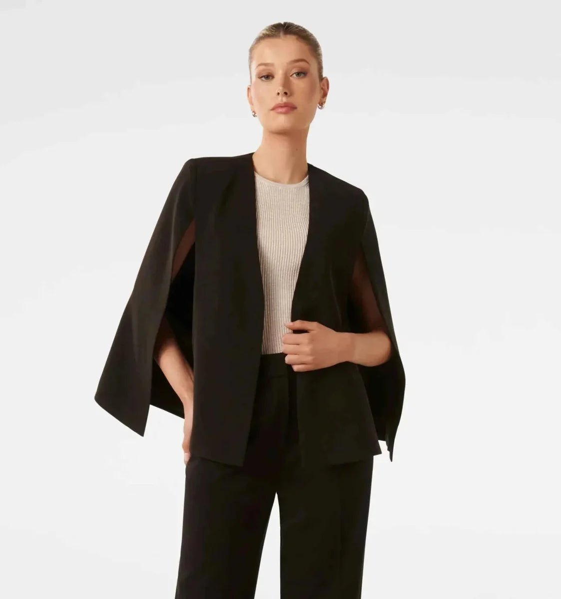 Women's Cape Blazer Jacket with Open Front and Split Sleeves