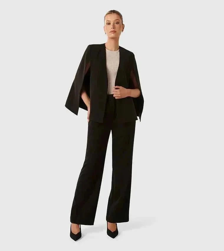 Women's Cape Blazer Jacket with Open Front and Split Sleeves