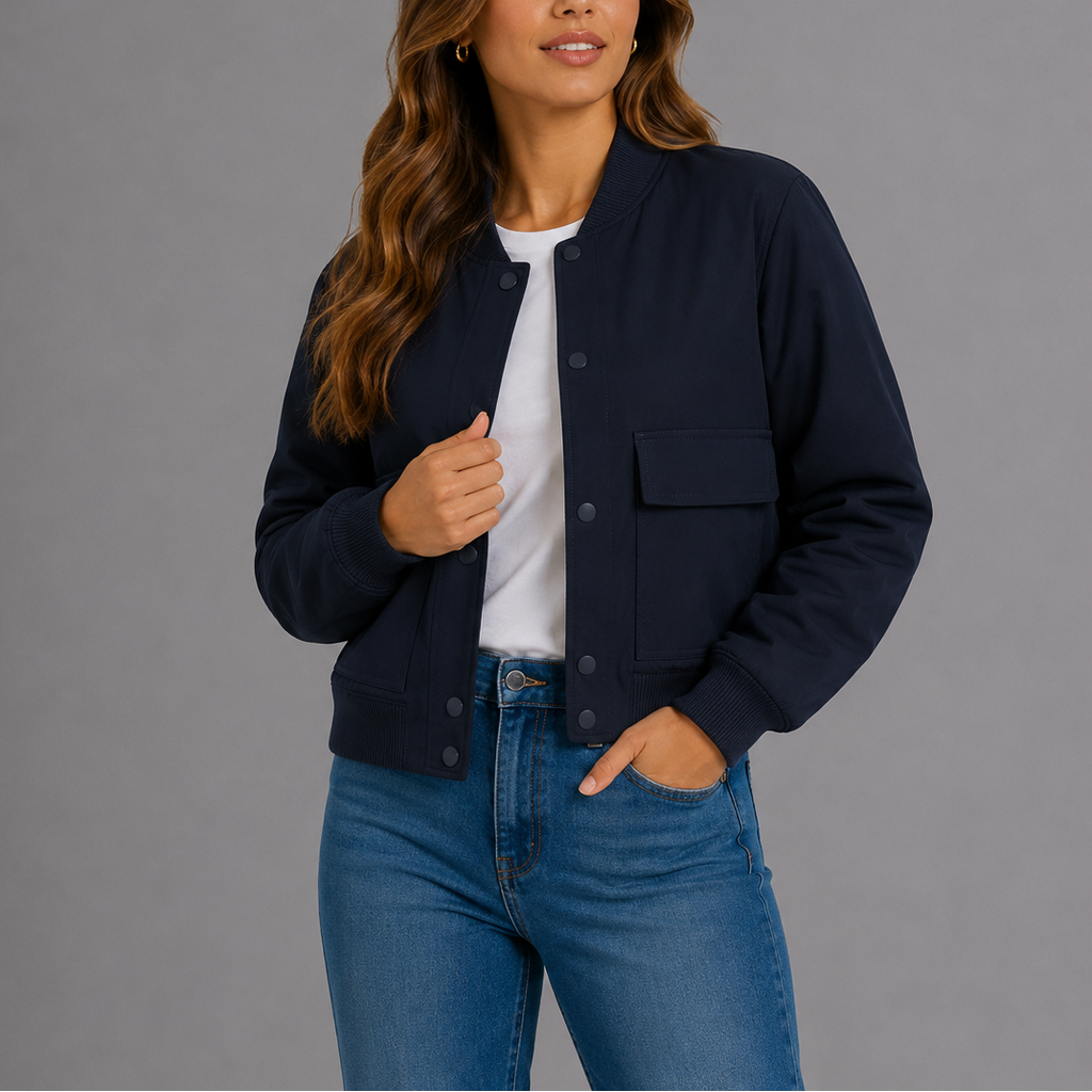 Women's Casual Button Up Bomber Jacket | Flap Pockets