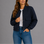 Women's Casual Button Up Bomber Jacket | Flap Pockets