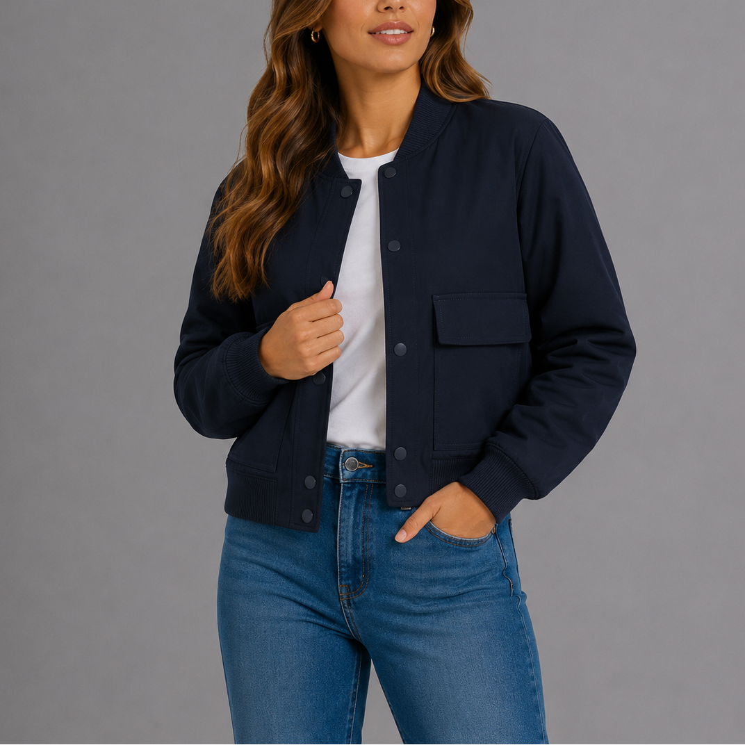 Women's Casual Button Up Bomber Jacket | Flap Pockets