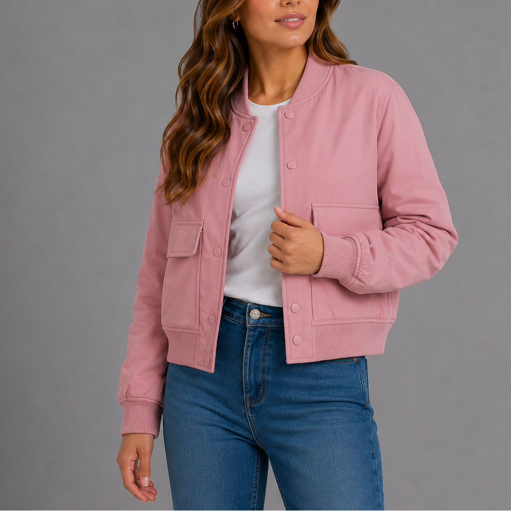 Women's Casual Button Up Bomber Jacket | Flap Pockets