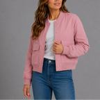Women's Casual Button Up Bomber Jacket | Flap Pockets