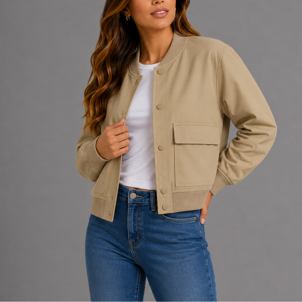 Women's Casual Button Up Bomber Jacket | Flap Pockets