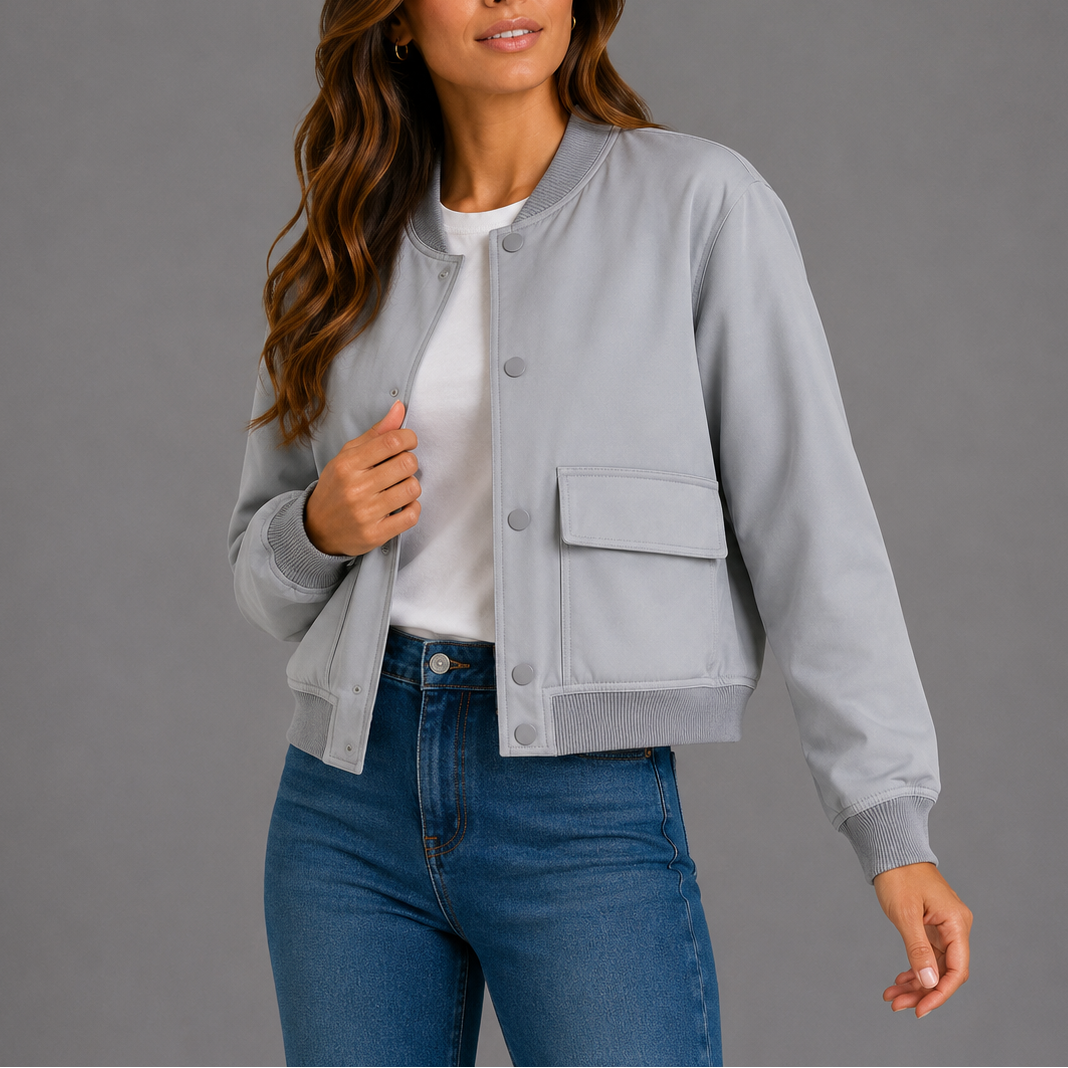 Women's Casual Button Up Bomber Jacket | Flap Pockets
