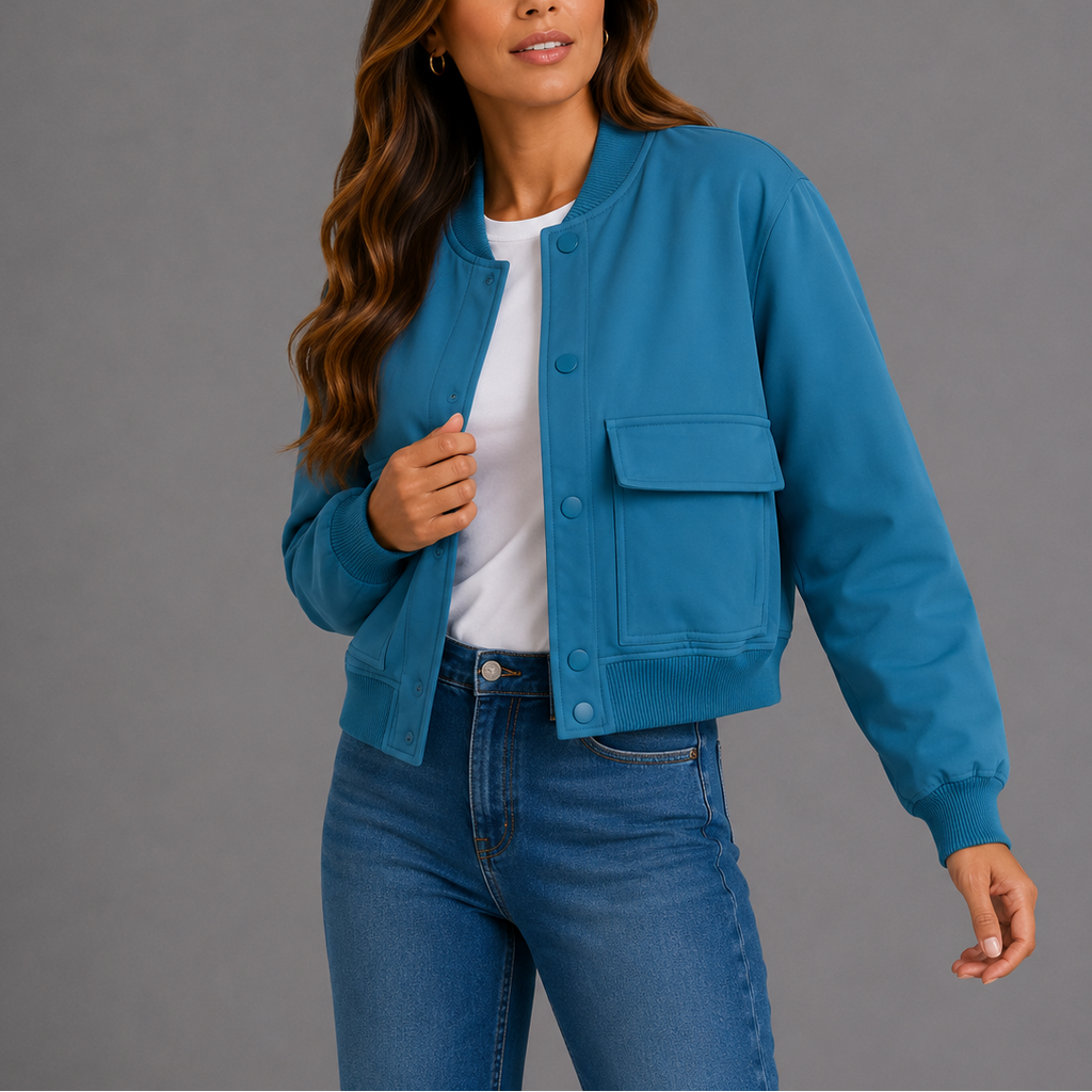 Women's Casual Button Up Bomber Jacket | Flap Pockets