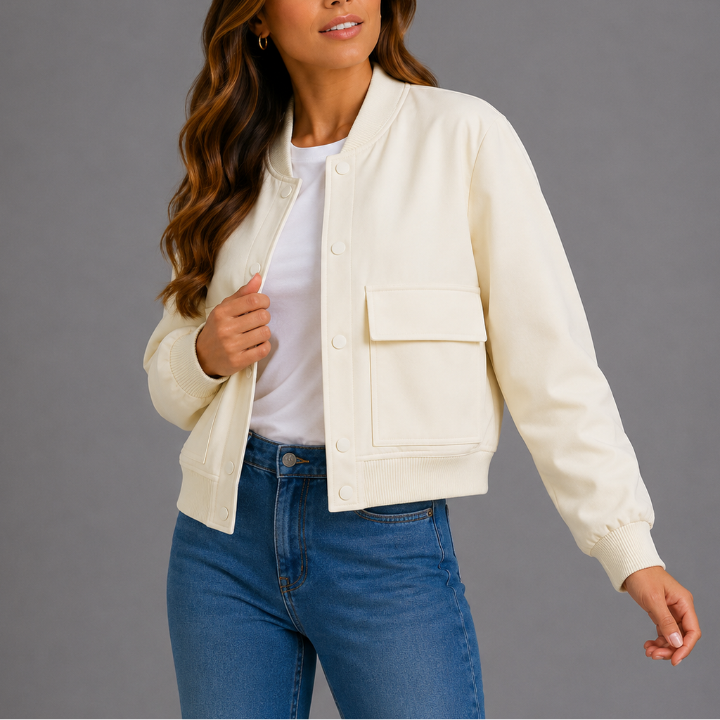Women's Casual Button Up Bomber Jacket | Flap Pockets