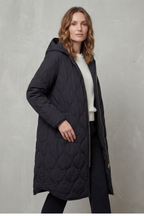Women's Longline Quilted Coat with Hood and Zip Front