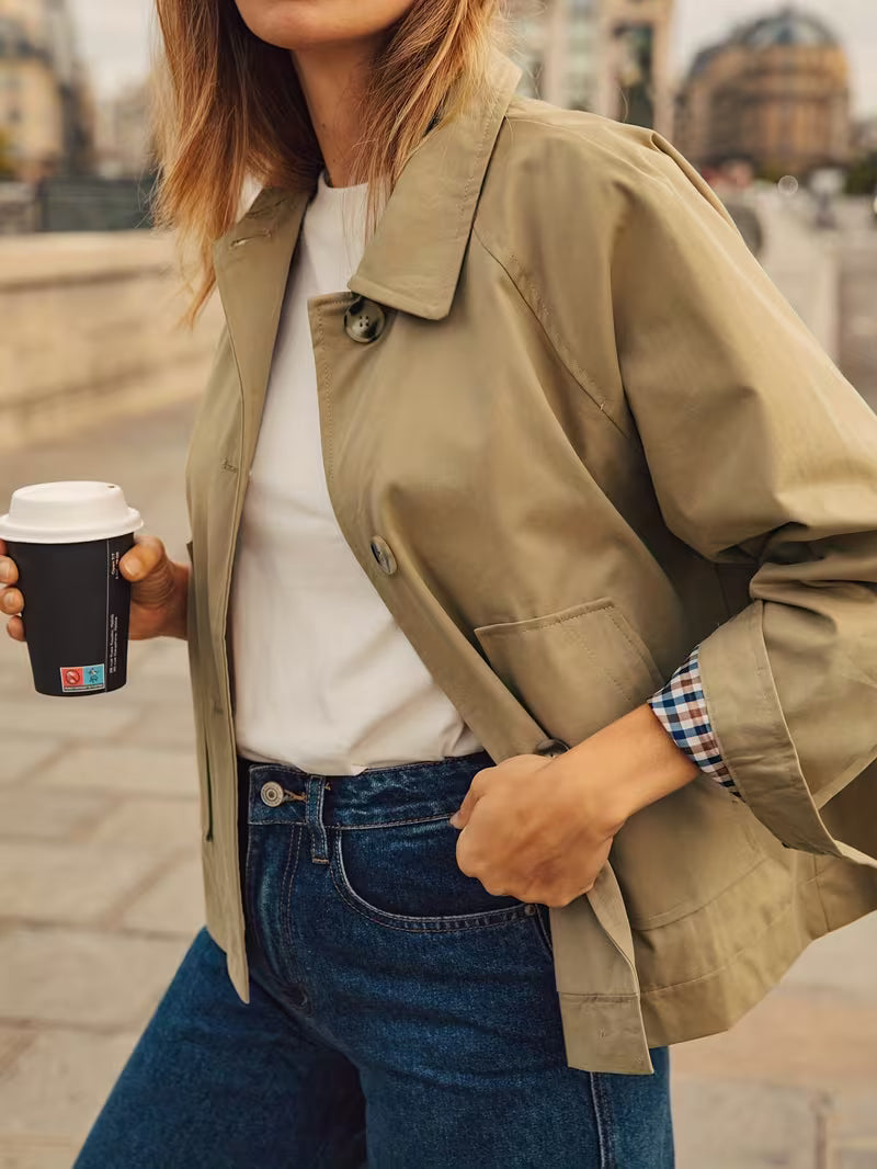 Women's Check Lined Jacket with Collar and Button Front