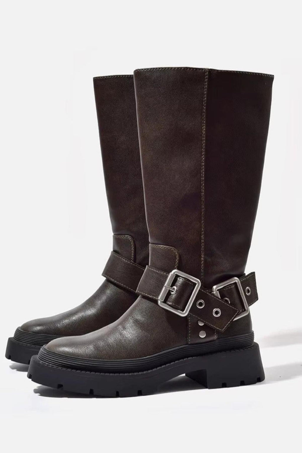 Women's Chunky Buckle Knee High Boots