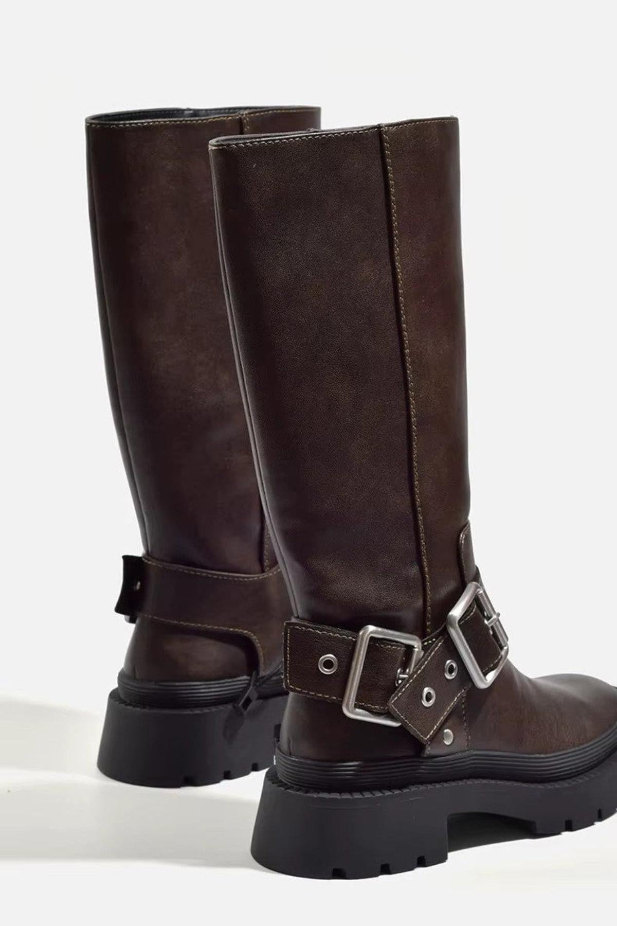Women's Chunky Buckle Knee High Boots