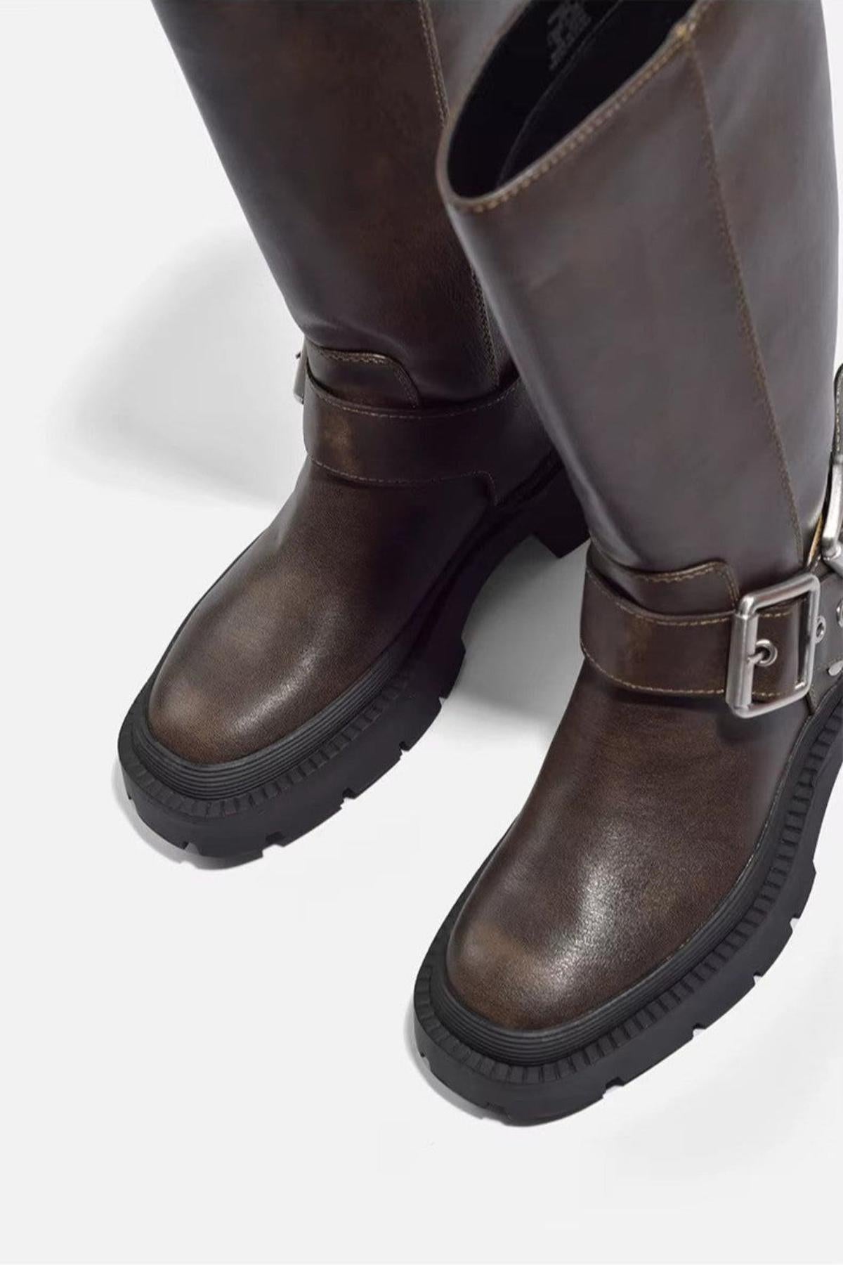 Women's Chunky Buckle Knee High Boots
