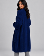 Navy chunky cable knit longline cardigan back