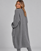 Grey chunky cable knit longline cardigan back
