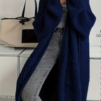 Women's Chunky Cable Knit Longline Cardigan with Open Front and Pockets