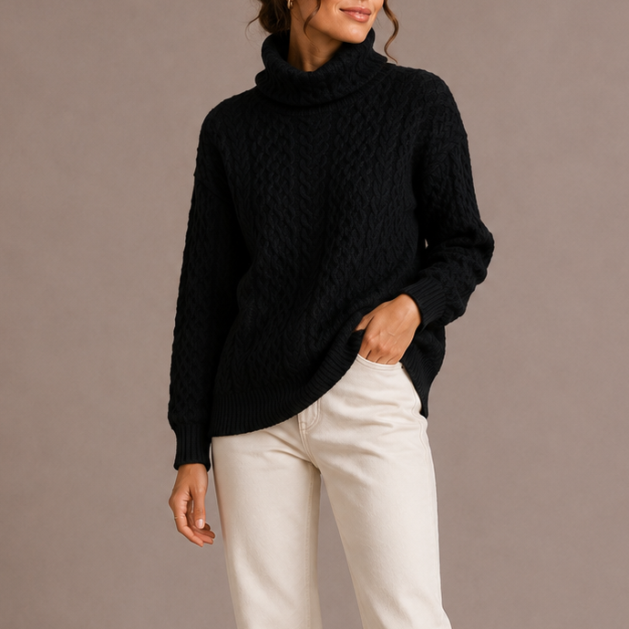 Women's Chunky Cable Knit Turtleneck Jumper