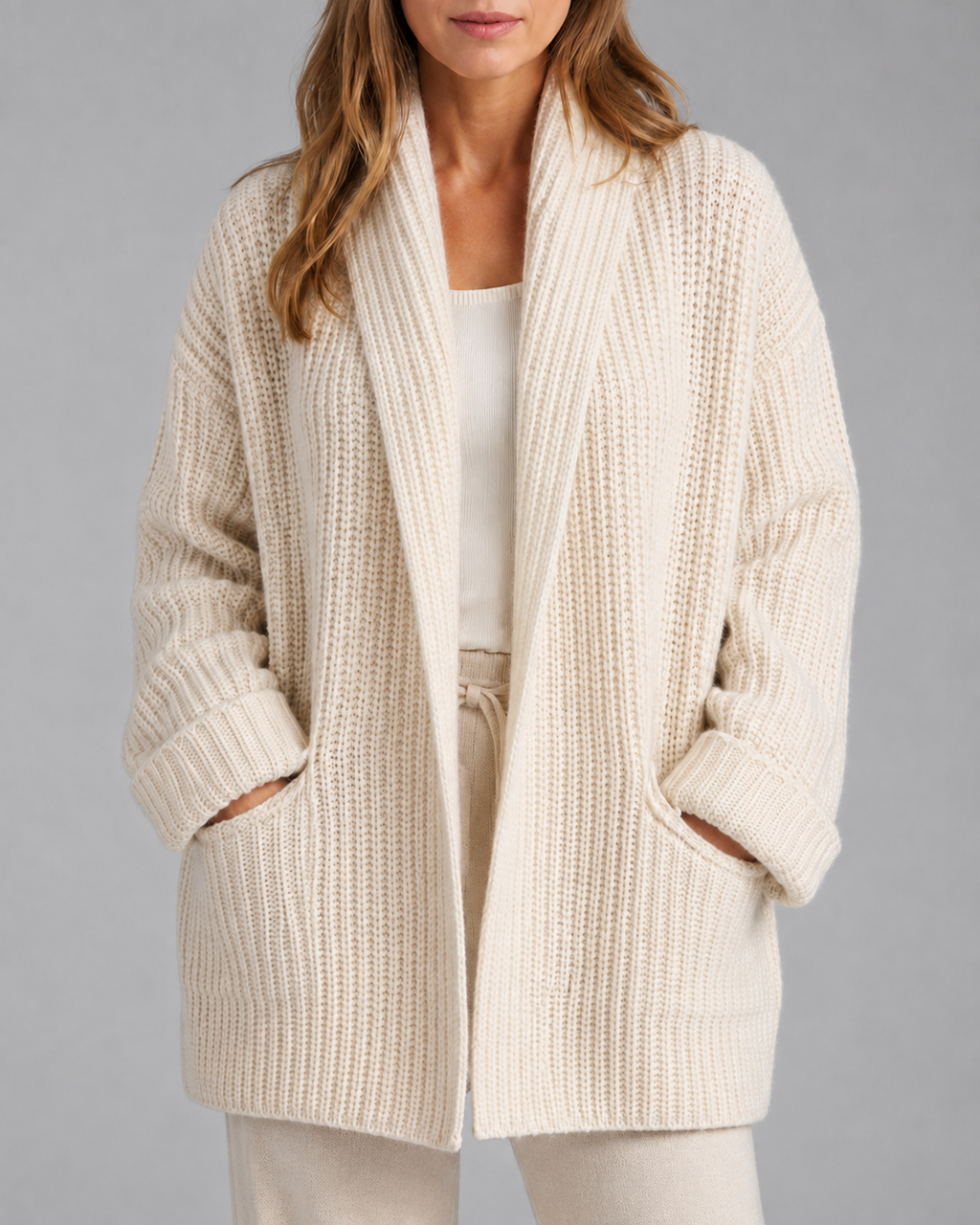 Women's Chunky Ribbed Knit Longline Cardigan with Pockets