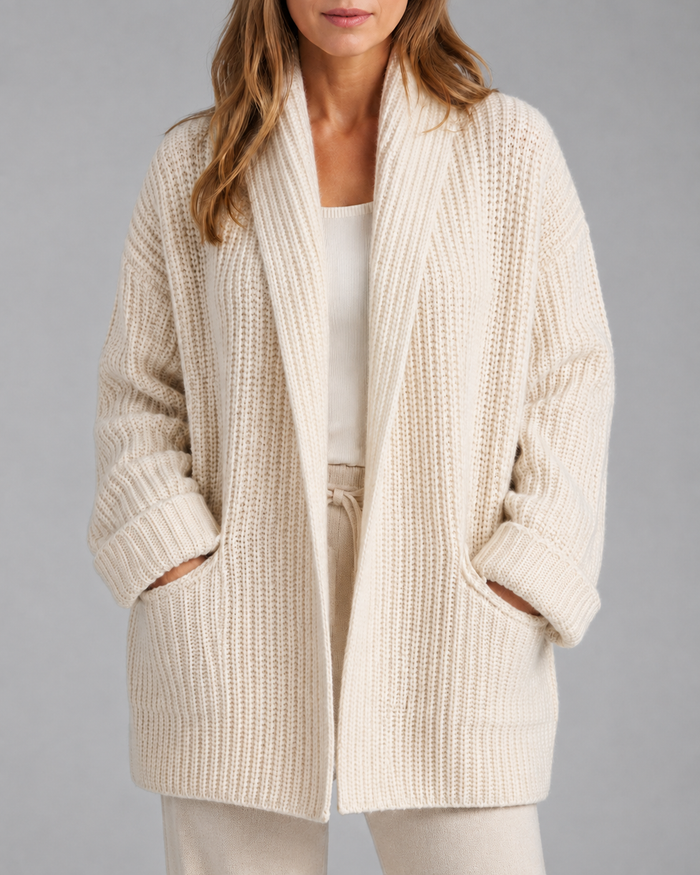 Women's Chunky Ribbed Knit Longline Cardigan with Pockets