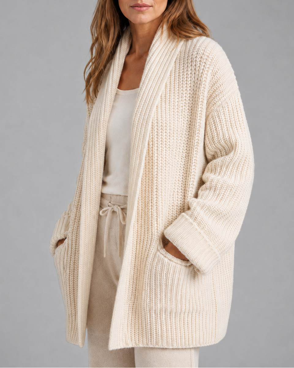 Women's Chunky Ribbed Knit Longline Cardigan with Pockets