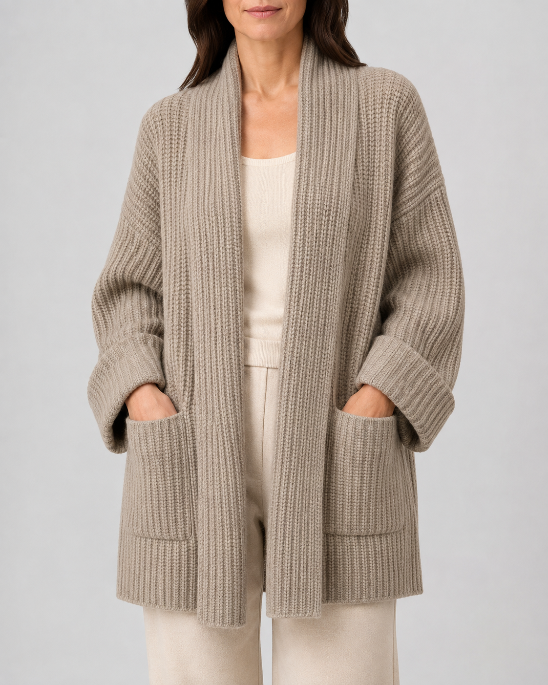 Women's Chunky Ribbed Knit Longline Cardigan with Pockets