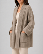 Women's Chunky Ribbed Knit Longline Cardigan with Pockets