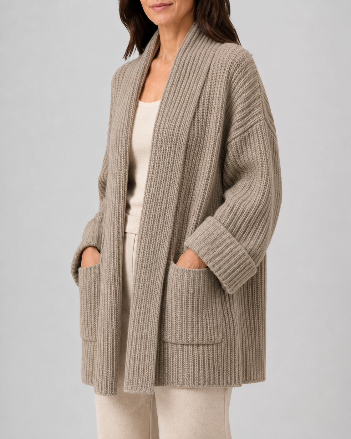 Women's Chunky Ribbed Knit Longline Cardigan with Pockets
