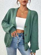 Women's Chunky Ribbed Knit Cardigan with V-Neck