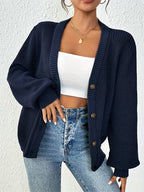 Women's Chunky Ribbed Knit Cardigan with V-Neck