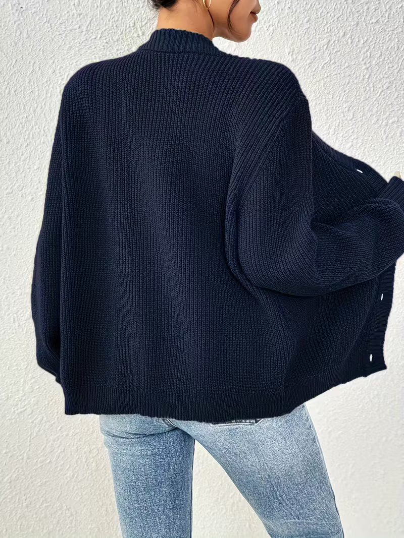 Women's Chunky Ribbed Knit Cardigan with V-Neck