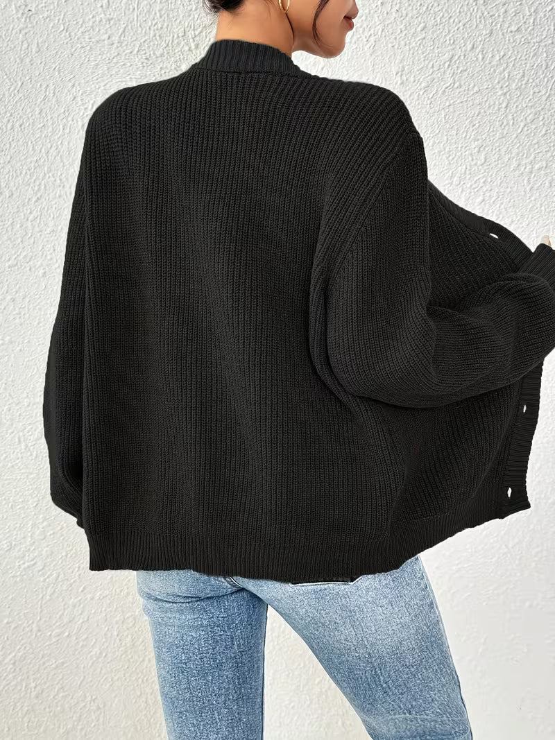 Women's Chunky Ribbed Knit Cardigan with V-Neck