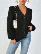 Women's Chunky Ribbed Knit Cardigan with V-Neck