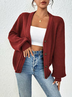 Women's Chunky Ribbed Knit Cardigan with V-Neck